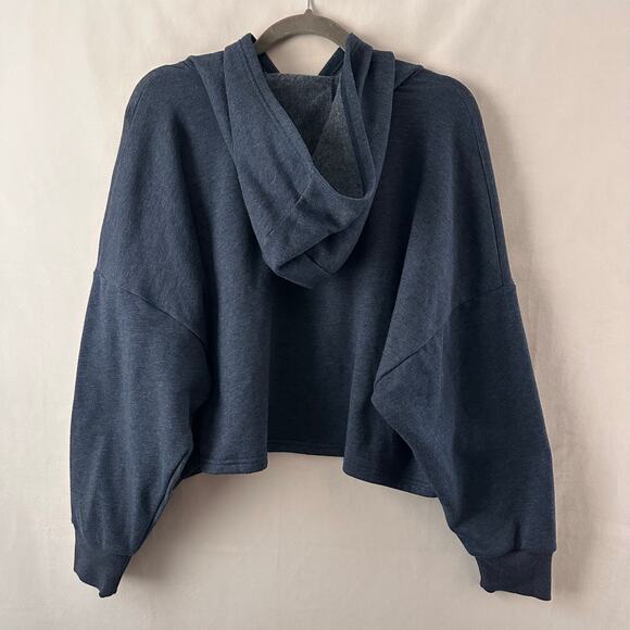 Under Armour Project Rock Taped Fleece Hoodie Cropped Sweatshirt Navy NEW Medium - Picture 5 of 7